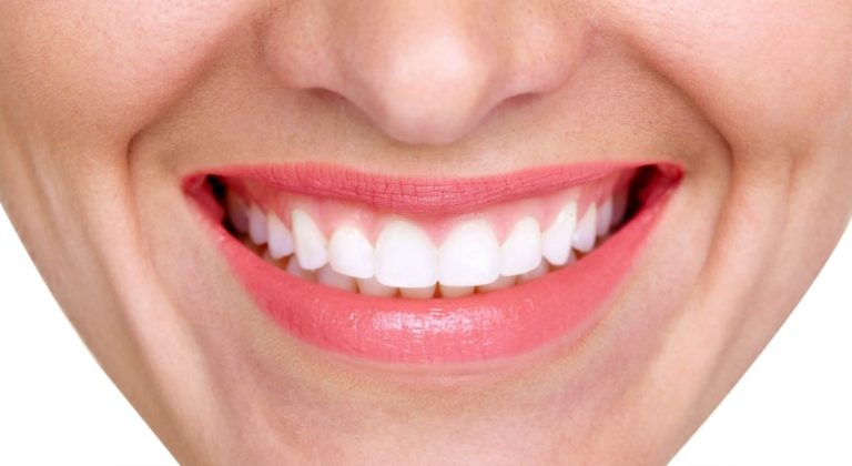 closeup of smile with white healthy teeth